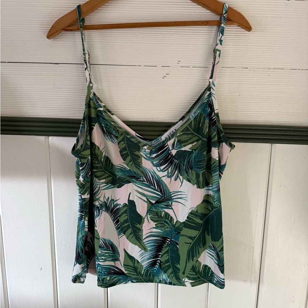 Mason grey rare lounge cami: Tropical Green Leaf Print Women's Top